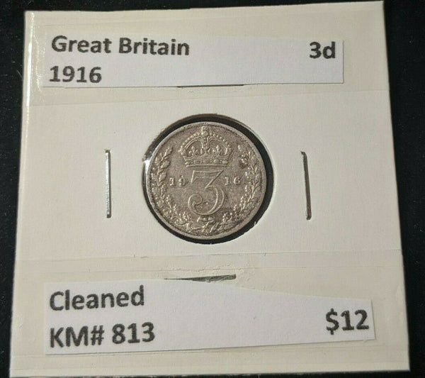 Great Britain 1916 Threepence 3d KM# 813 Cleaned #032      16B