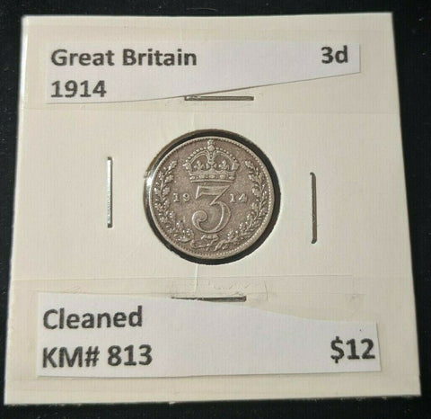 Great Britain 1914 Threepence 3d KM# 813 Cleaned #031 #16B
