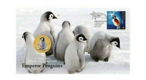 2017 AAT Emperor Penguins FDC/PNC With Coloured Perth Mint $1 Coin