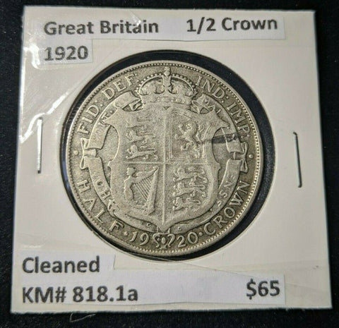 Great Britain 1920 1/2 Crown KM# 818.1a Cleaned  #021