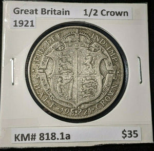 Great Britain 1921 1/2 Crown KM# 818.1a  #707