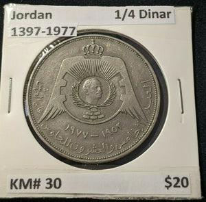 Jordan 1397-1977 1/4 Dinar KM# 30     #28   10B