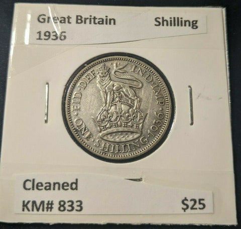 Great Britain 1936 Shilling 1/- KM# 833 Cleaned     #603