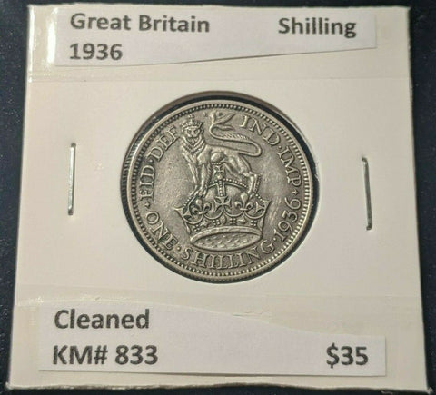 Great Britain 1936 Shilling 1/- KM# 833 Cleaned     #618