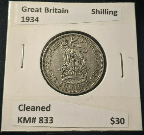 Great Britain 1934 Shilling 1/- KM# 833 Cleaned     #097