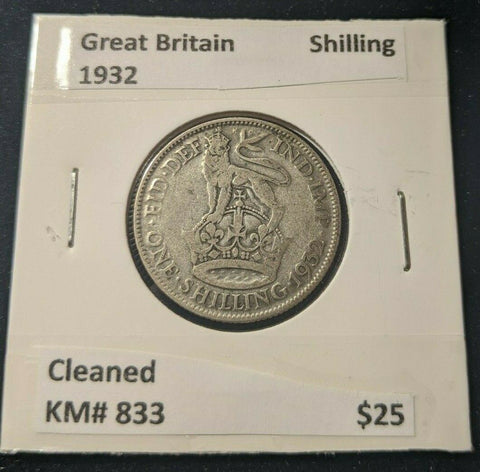 Great Britain 1932 Shilling 1/- KM# 833 Cleaned     #705
