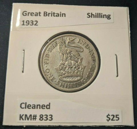 Great Britain 1932 Shilling 1/- KM# 833 Cleaned     #576