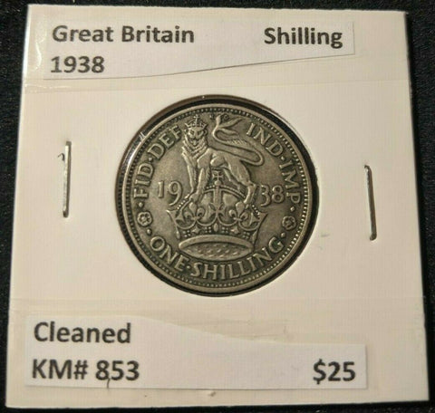 Great Britain 1938 Shilling 1/- KM# 853 Cleaned #644