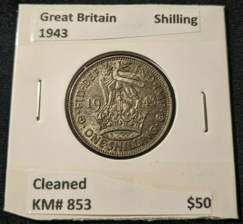 Great Britain 1943 Shilling 1/- KM# 853 Cleaned  #551