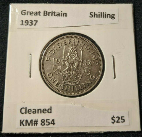 Great Britain 1937 Shilling 1/- KM# 854 Cleaned  #698