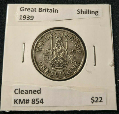 Great Britain 1939 Shilling 1/- KM# 854 Cleaned  #614