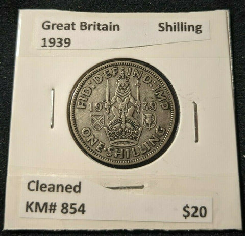 Great Britain 1939 Shilling 1/- KM# 854 Cleaned  #390