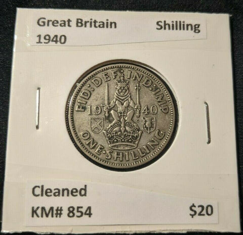Great Britain 1940 Shilling 1/- KM# 854 Cleaned  #682