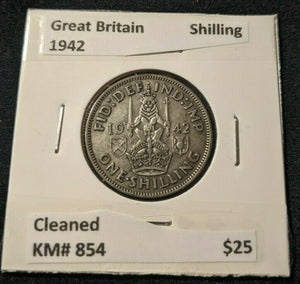 Great Britain 1942 Shilling 1/- KM# 854 Cleaned  #508