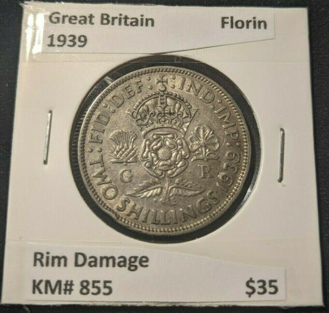 Great Britain 1939 Florin 2/- KM# 855 Rim Damage #764