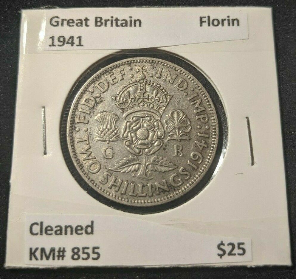 Great Britain 1941 Florin 2/- KM# 855 Cleaned  #016