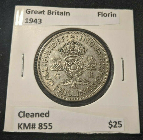 Great Britain 1943 Florin 2/- KM# 855 Cleaned  #799