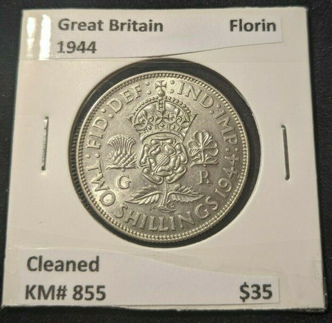 Great Britain 1944 Florin 2/- KM# 855 Cleaned  #800