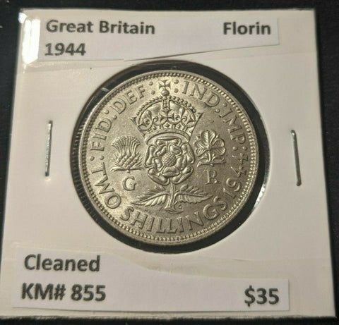 Great Britain 1944 Florin 2/- KM# 855 Cleaned  #753
