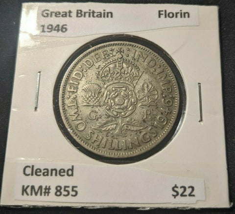 Great Britain 1946 Florin 2/- KM# 855 Cleaned  #759