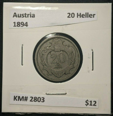 Austria 1894 20 Heller KM# 2803   #006    #12C