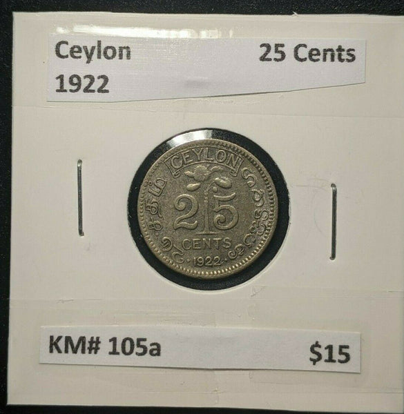 Ceylon 1922 25 Cents KM# 105a  #158