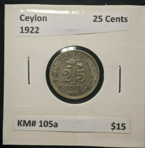 Ceylon 1922 25 Cents KM# 105a  #158