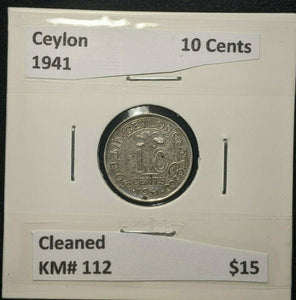 Ceylon 1941 10 Cents KM# 112 Cleaned  #282