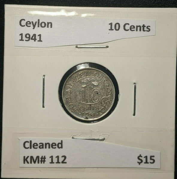Ceylon 1941 10 Cents KM# 112 Cleaned  #282