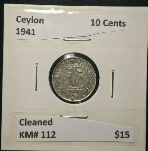 Ceylon 1941 10 Cents KM# 112 Cleaned  #282