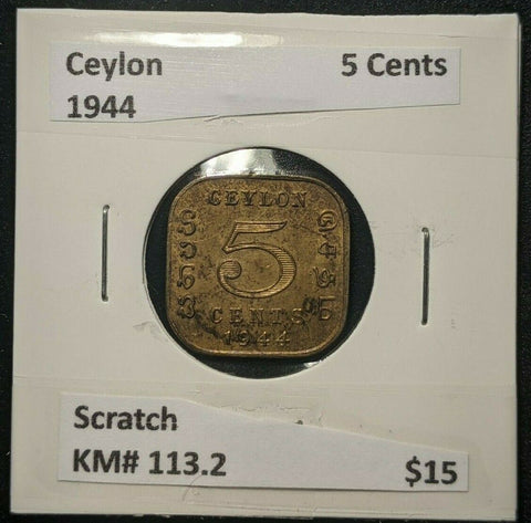 Ceylon 1944 5 Cents KM# 113.2 Scratch #283