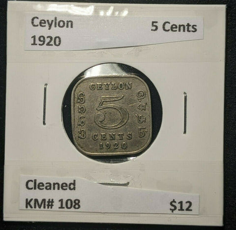 Ceylon 1920 5 Cents KM# 108 Cleaned   #281