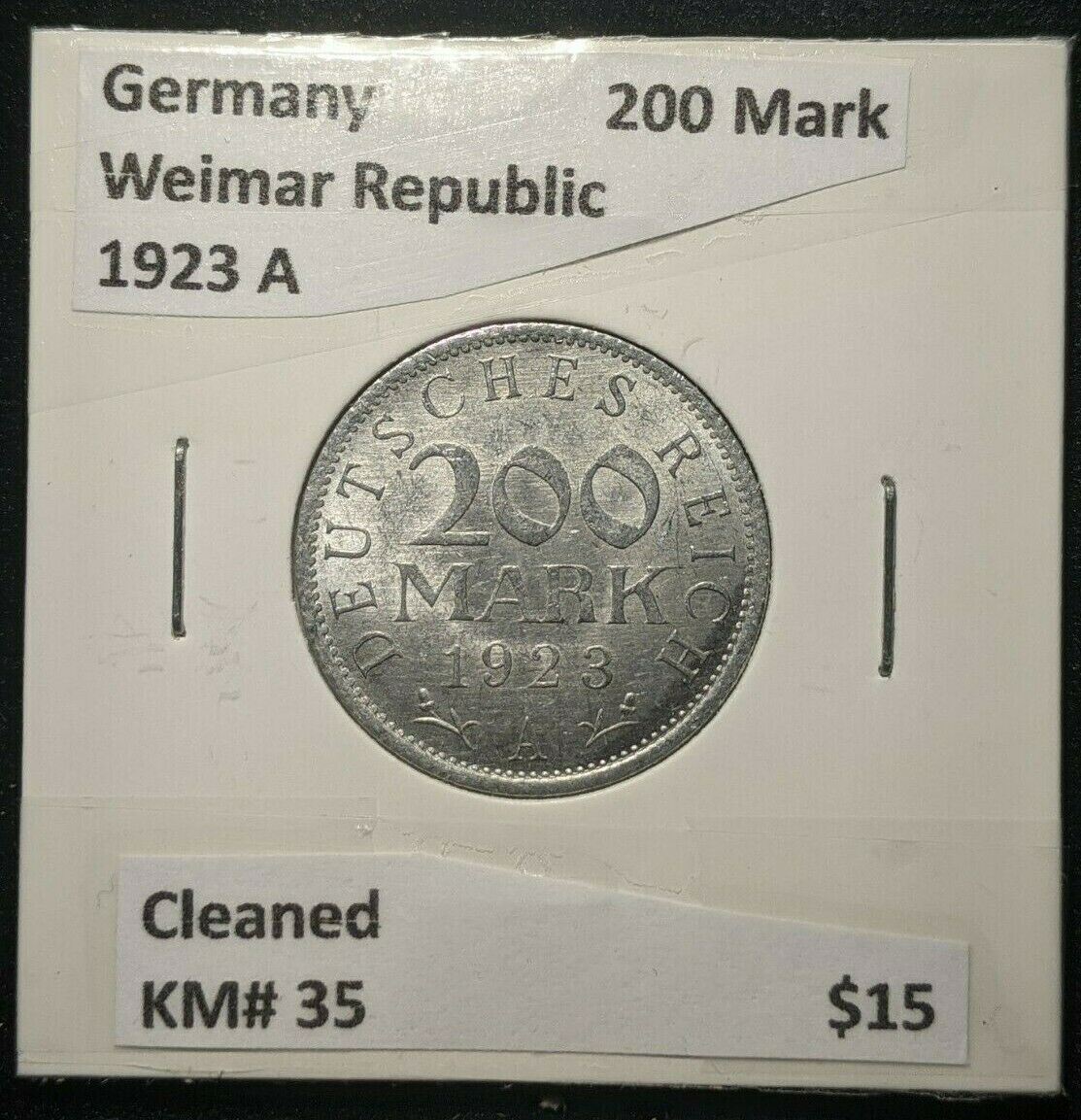Germany Weimar Republic 1923 A 200 Pfennig KM# 35 Cleaned   #309  8B