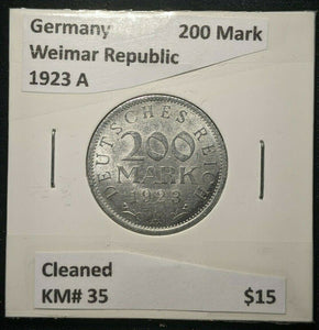 Germany Weimar Republic 1923 A 200 Pfennig KM# 35 Cleaned   #309  8B