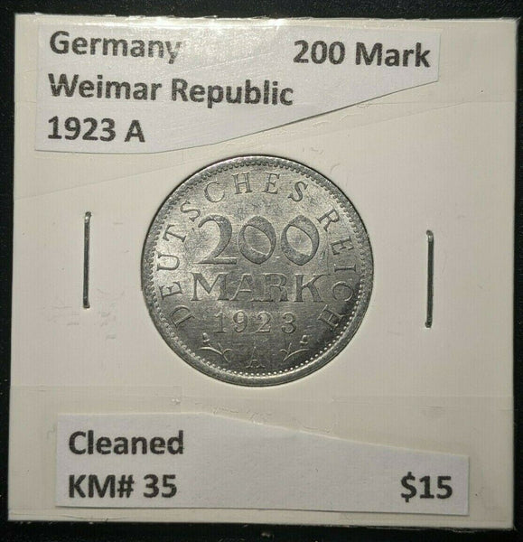 Germany Weimar Republic 1923 A 200 Pfennig KM# 35 Cleaned   #309  8B
