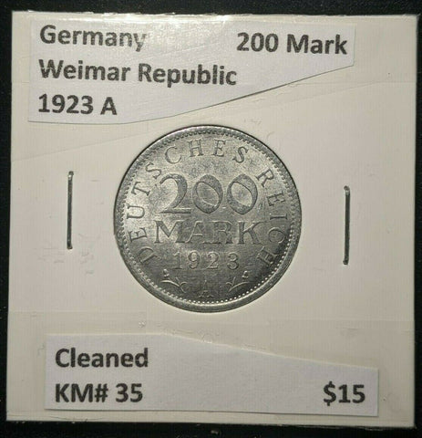 Germany Weimar Republic 1923 A 200 Pfennig KM# 35 Cleaned   #309  8B