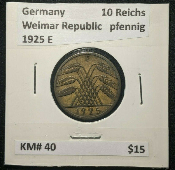 Germany Weimar Republic 1925 E 10 Reichspfennig KM# 40   #291  8A