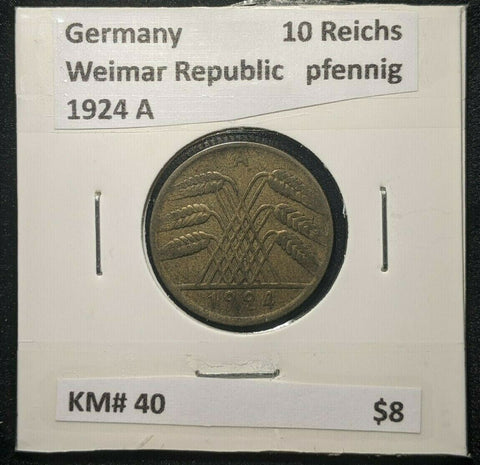 Germany Weimar Republic 1924 A 10 Reichspfennig KM# 40   #431  8A