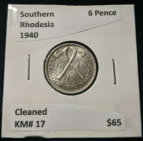 Southern Rhodesia 1940 6 pence 6d KM# 17 Cleaned    #001  #11B