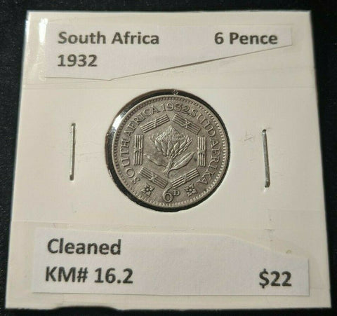South Africa 1932 6d Sixpence KM# 16.2 Cleaned #319  #11A