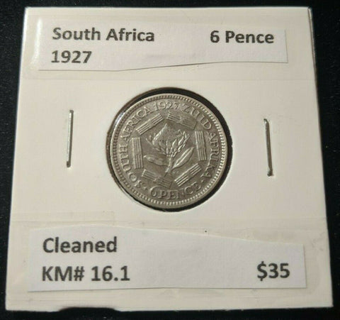 South Africa 1927 6d Sixpence KM# 16.1 Cleaned #313  #11A