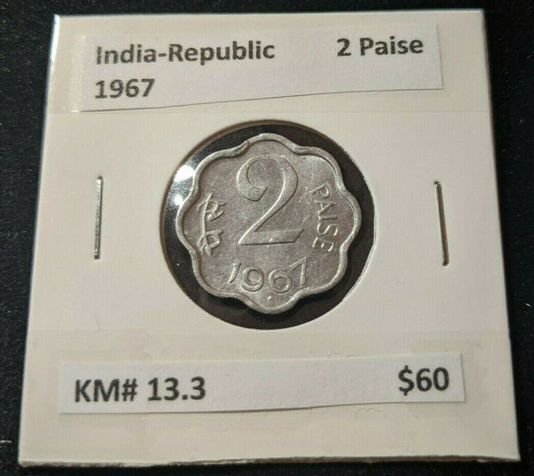 India - Republic 1967 2 Paise KM# 13.3    #0101