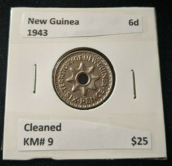 New Guinea 1943 6d Sixpence KM# 9 Cleaned   #083