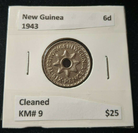 New Guinea 1943 6d Sixpence KM# 9 Cleaned   #083