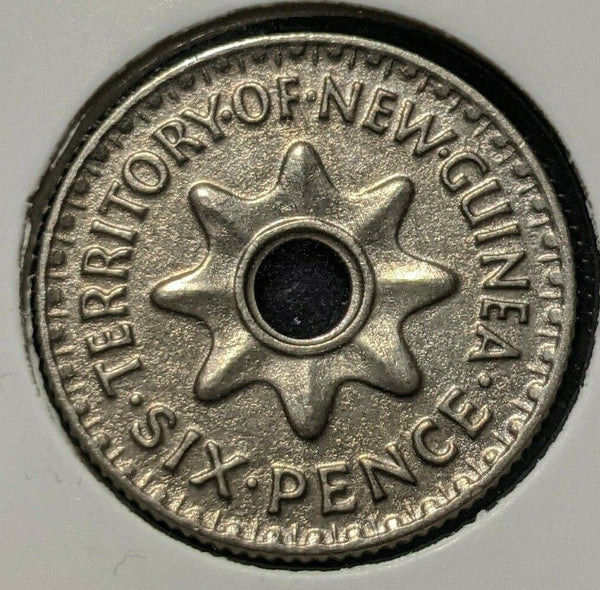 New Guinea 1943 6d Sixpence KM# 9 Cleaned   #083