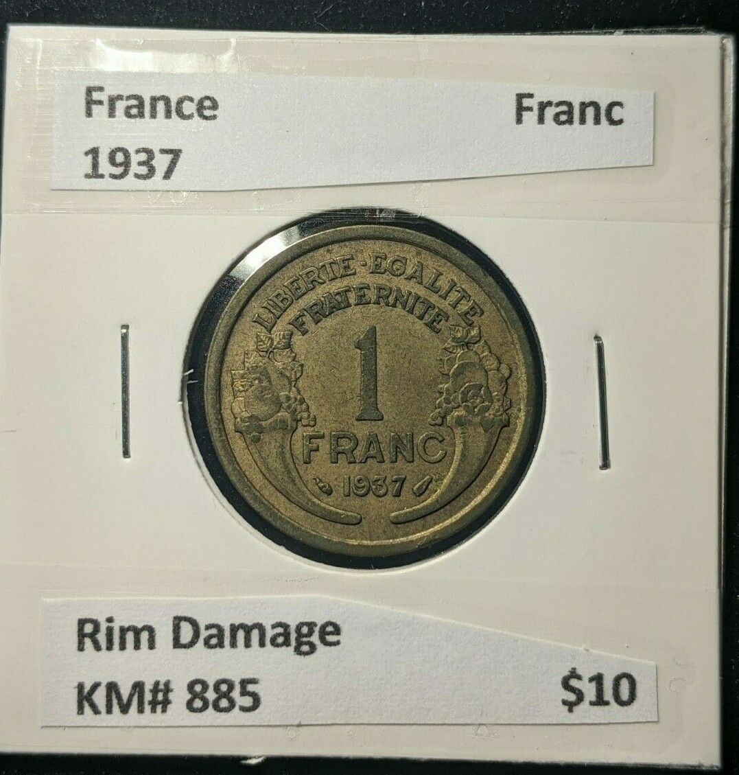 France 1937 Francs KM# 885 Rim Damage    #0571