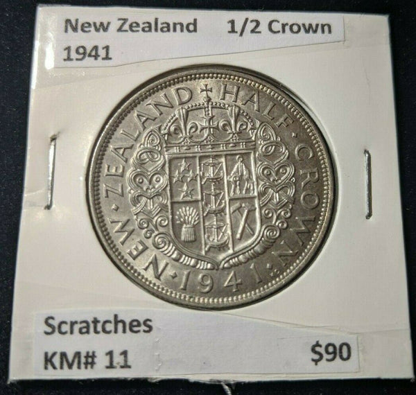 New Zealand 1941 1/2 Crown KM# 11 Scratches #010