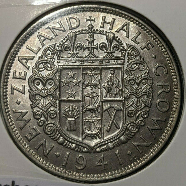 New Zealand 1941 1/2 Crown KM# 11 Scratches #010