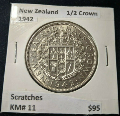 New Zealand 1942 1/2 Crown KM# 11 Scratches #004