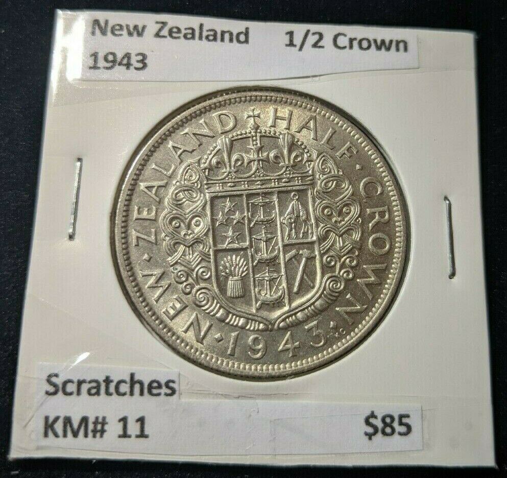 New Zealand 1943 1/2 Crown KM# 11 Scratches #002